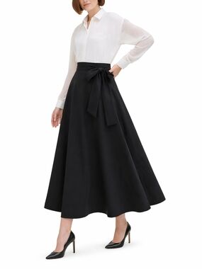 DKNY Black A-Line Midi Skirt